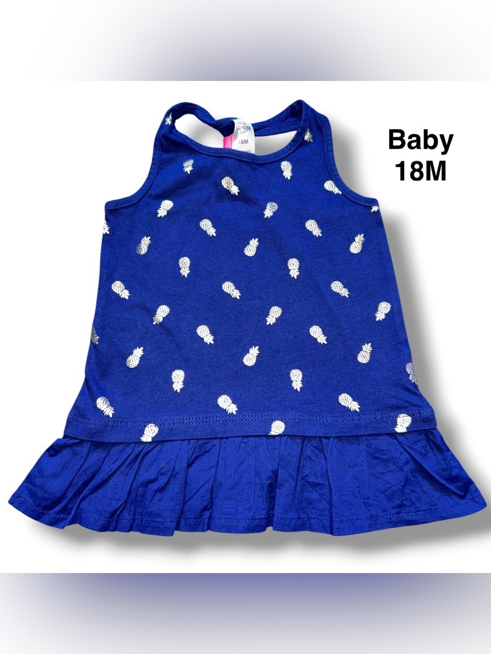 Oshkosh Girls Royal Blue Pineapple Tank Top with Ruffle Hem Size 18 Months